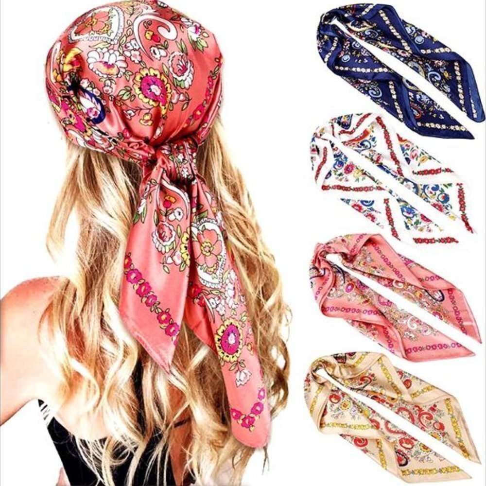 4 Pcs Satin Large Silk Scarves for Women